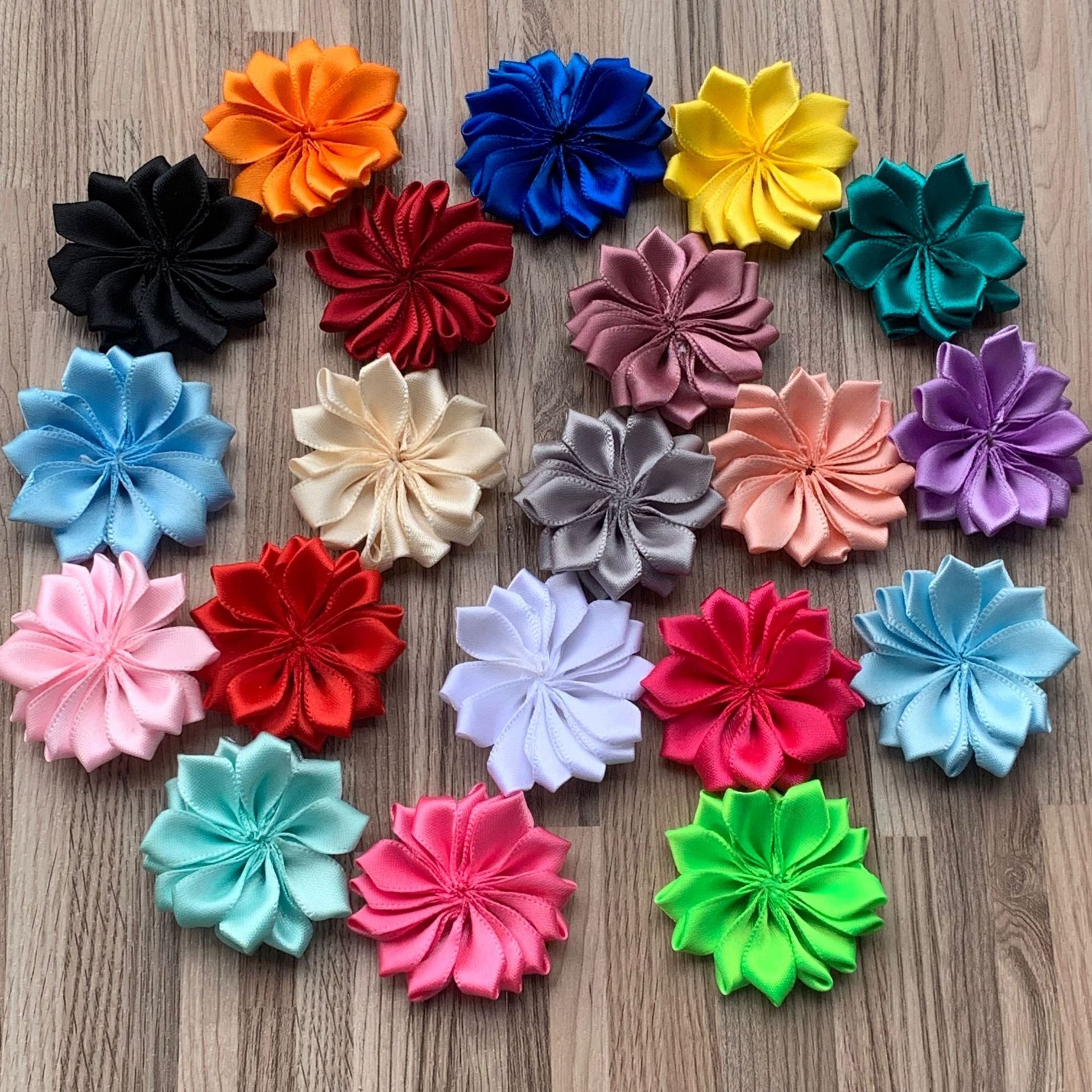 尖角涤纶带手工花 手缝16瓣4cm织带莲花 饰品盒装饰 时尚服装辅料