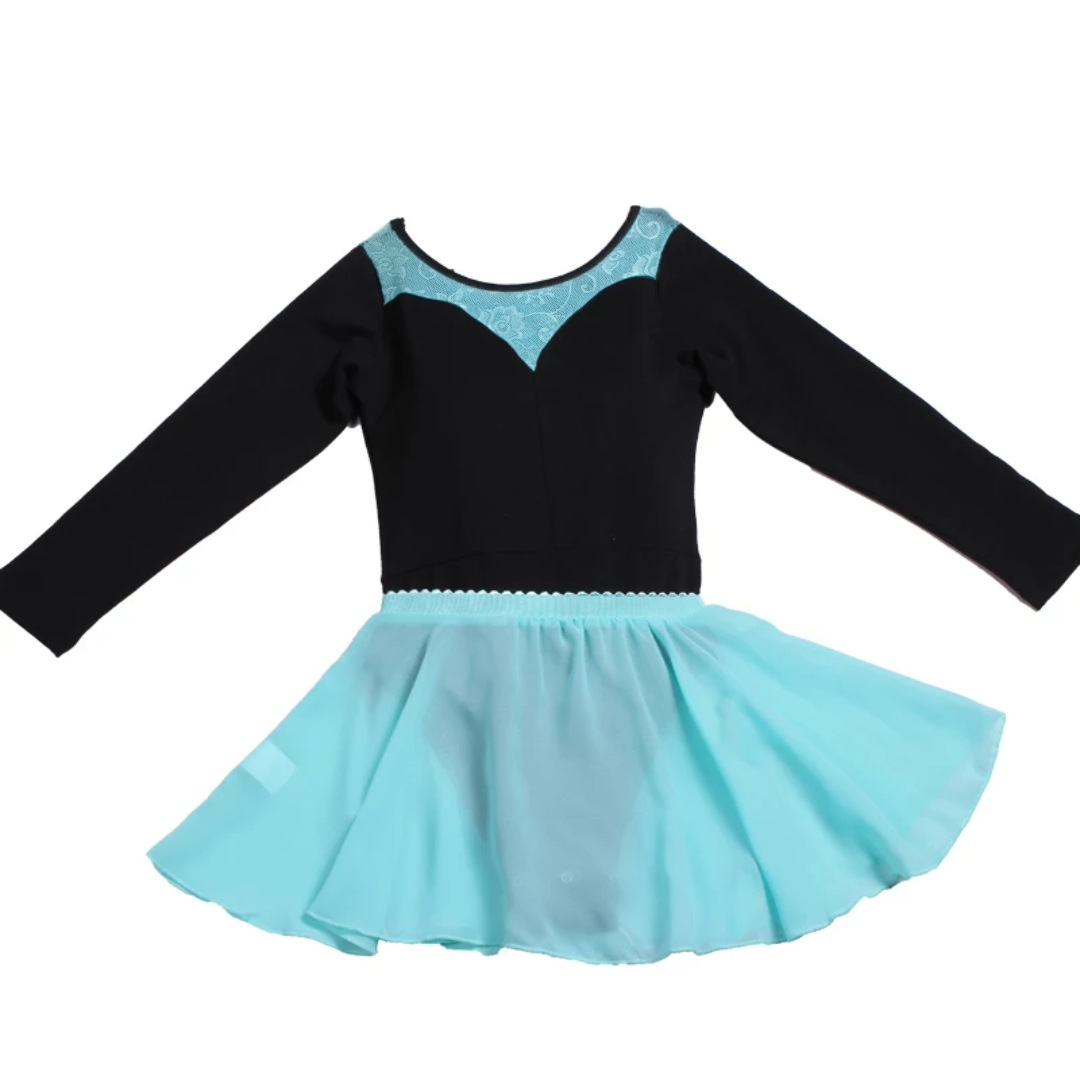 厂家直销儿童舞蹈连体服芭蕾体操服练功服拼蕾丝长袖纱裙套装