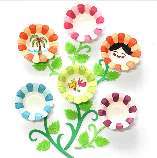 手工纸盘花立体花瓣儿童创意diy纸托幼儿园绘画装饰材料纸盘画