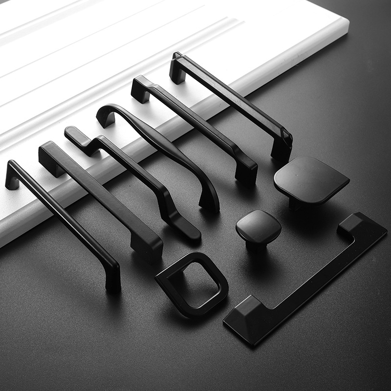 厂家直销简约黑色抽屉拉手 美式铝合金组合实心单孔厨房柜门把手