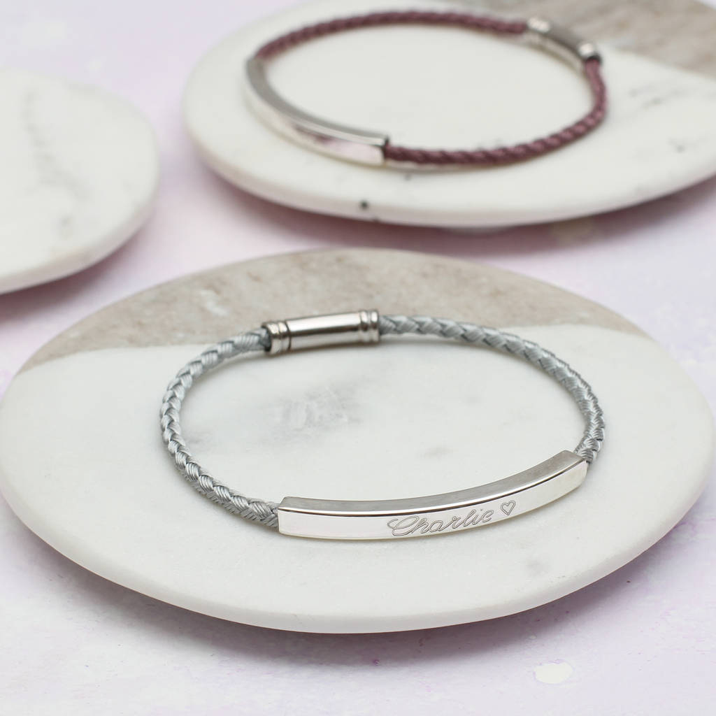 跨境热销 刻字长条不锈钢空心管手链女 情侣个性龙鳞编织绳子手链