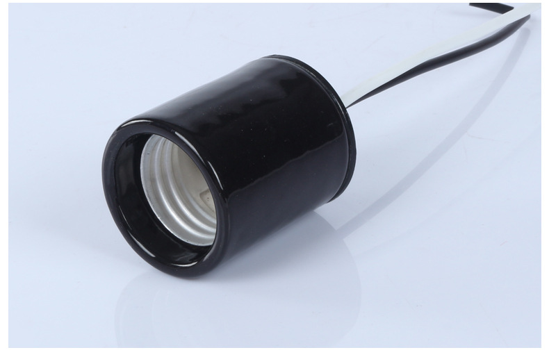 厂家供应ul认证e26灯头e26陶瓷上釉灯头带线灯头锁线式灯头黑色