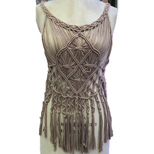 定做布条手工编织领花女装编织裙子女装背后镂空花样编织吊带裙子