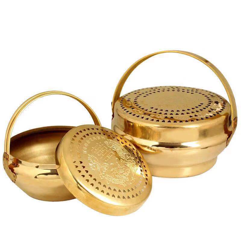 加厚旺盆暖盆火冲 暖手炉 铜火铳大小号 龙凤铜火炉结婚礼物婚