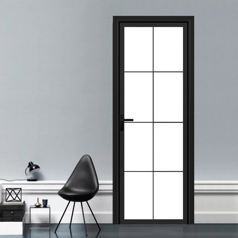 厂家室内黑色断桥铝合金窄边钢化玻璃门平开门浴室卫生间厕所门