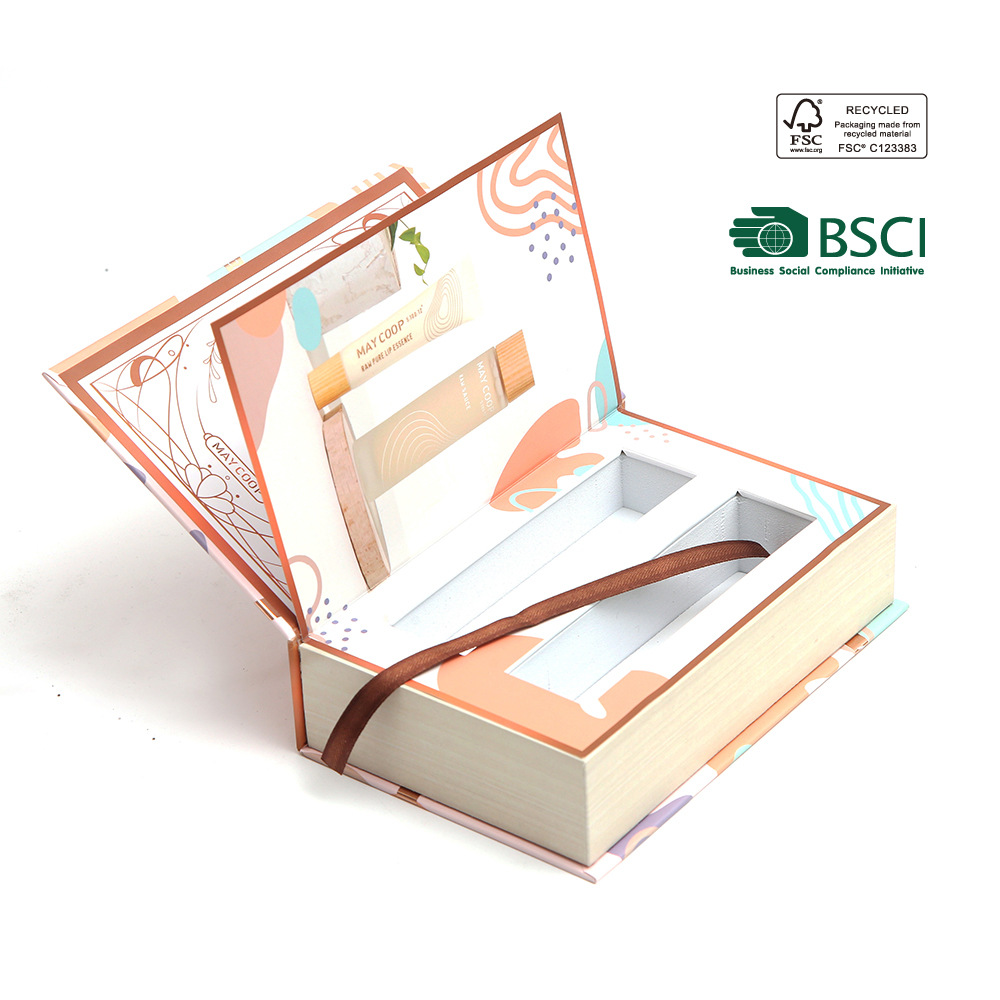 高档化妆品包装盒定做定做fsc认证面膜洗面奶包装书形盒翻盖彩盒