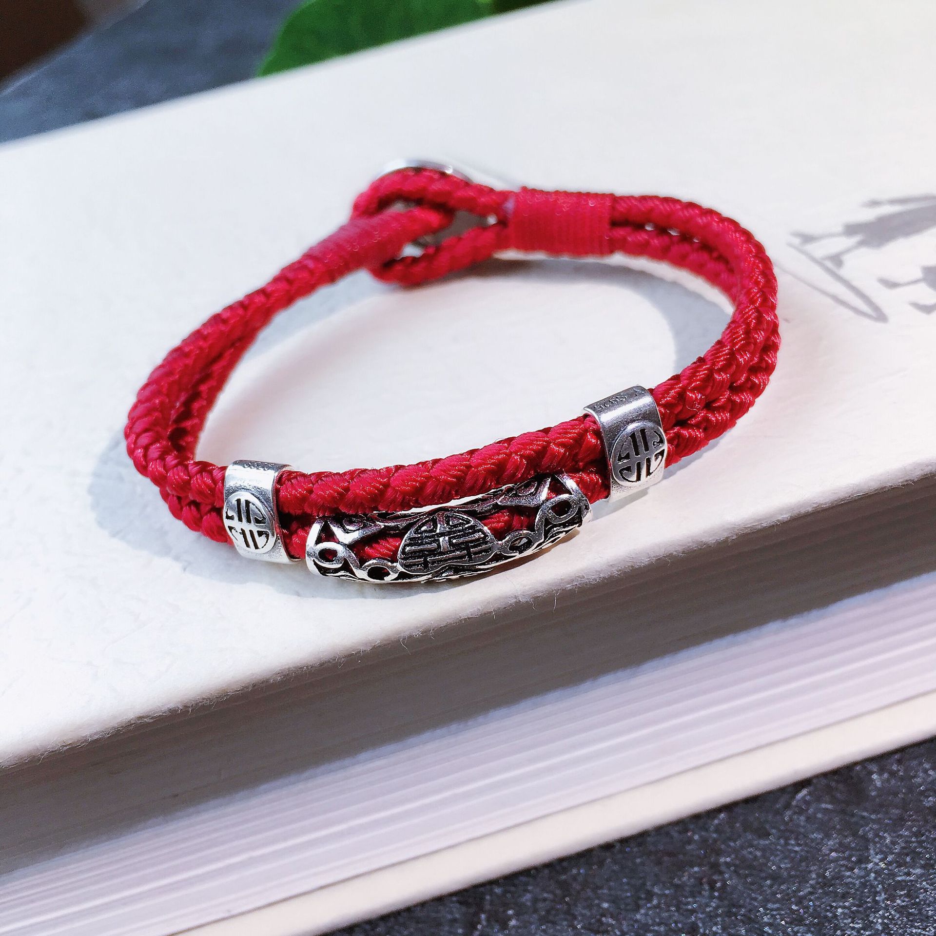 简约风情侣款红绳手链 酒红色单圈编织手绳 纽扣式接头个性手饰