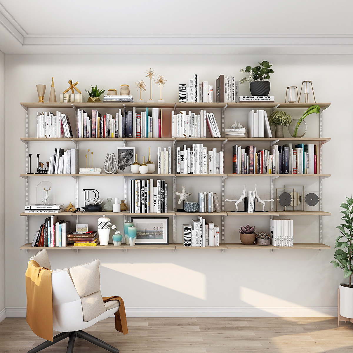 美达斯3米书架墙整面墙书柜书房一字板书桌隔板置物架一件代销