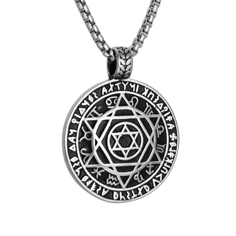 2019款欧美夜店嘻哈个性小封印六芒星钛钢项链挂饰男女款stn2547