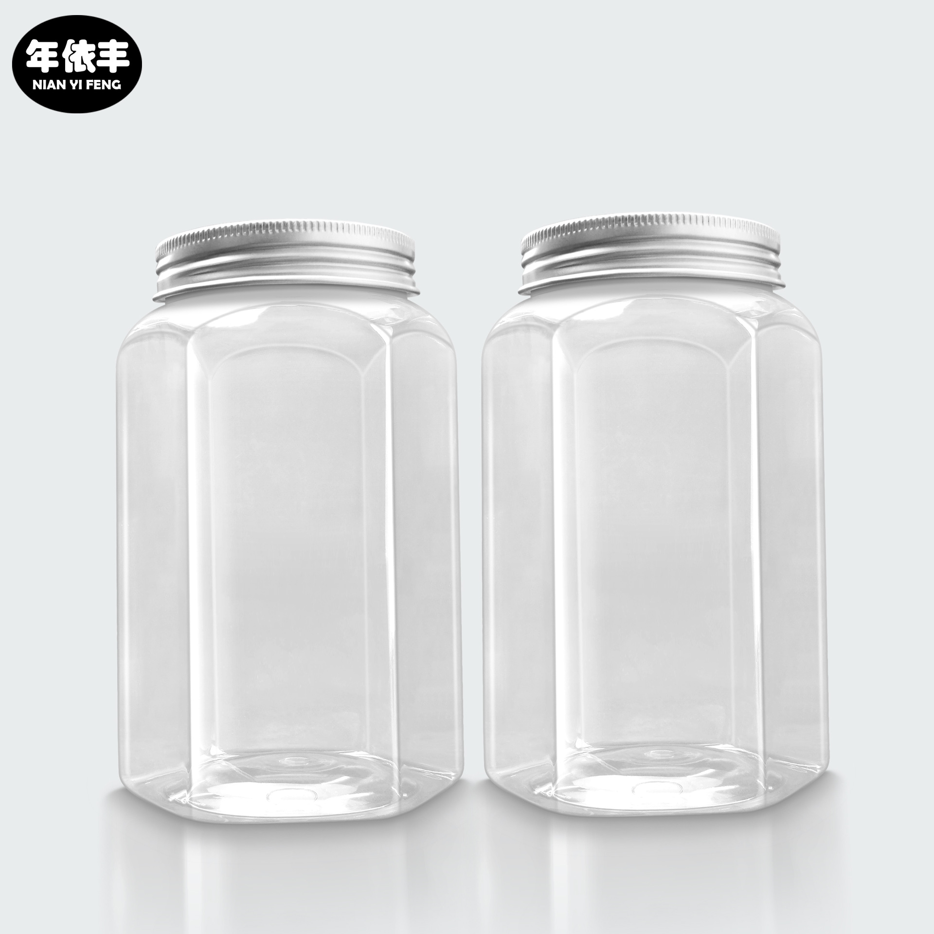 厂家批发650ml瓶子 pet塑料瓶 银色铝盖透明密封食品罐