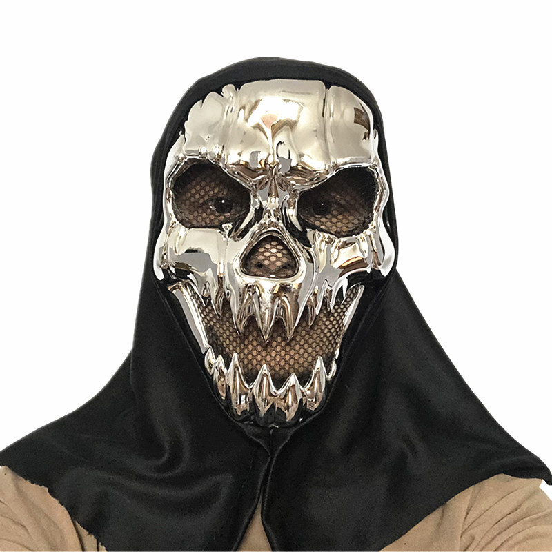 新品跨境万圣节cosplay道具 恐怖吓人全罩面具 头套 银色骷髅面具