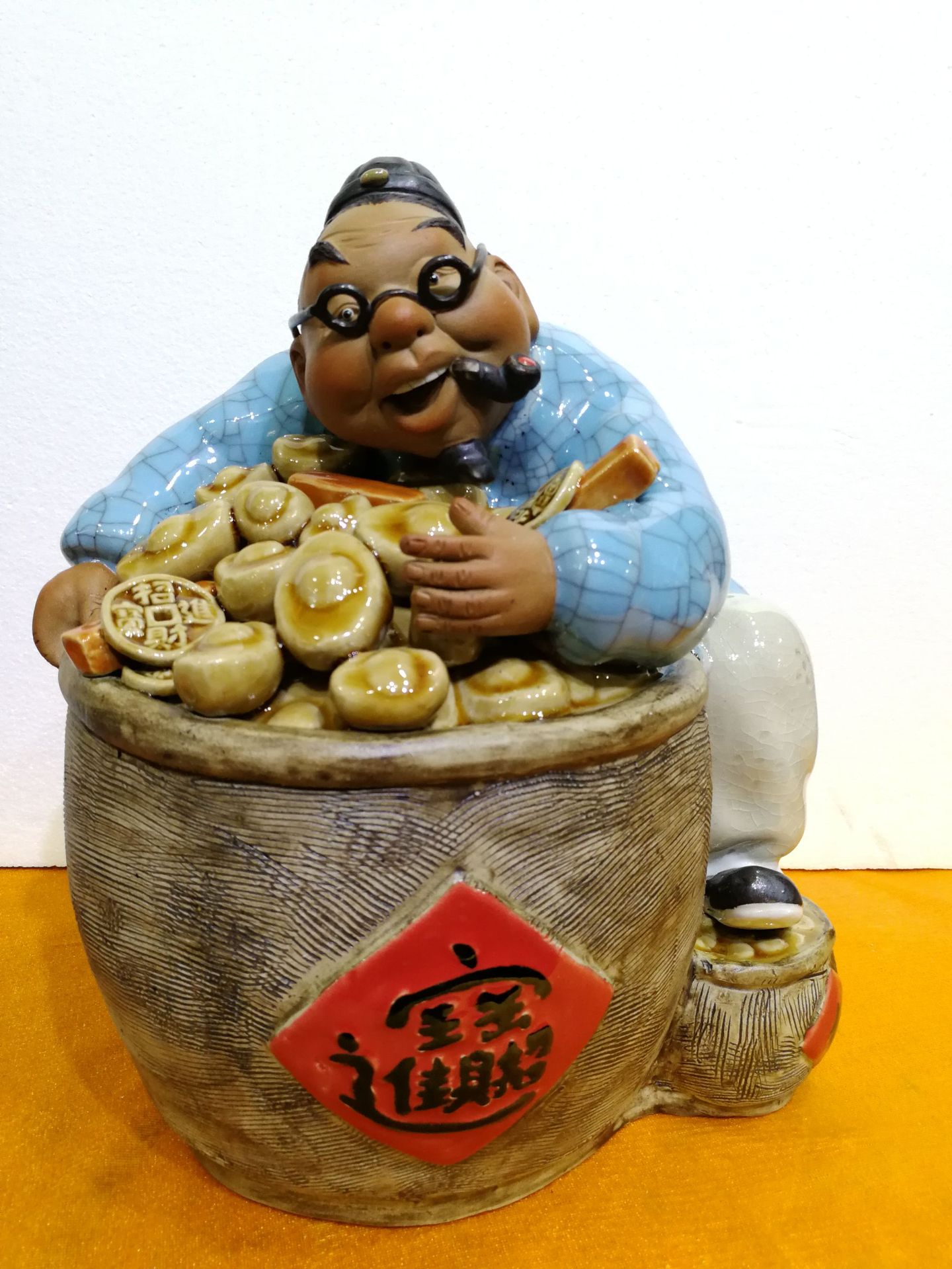 招财进宝老财主地主摆件石湾公仔陶瓷客厅店铺玄关装饰