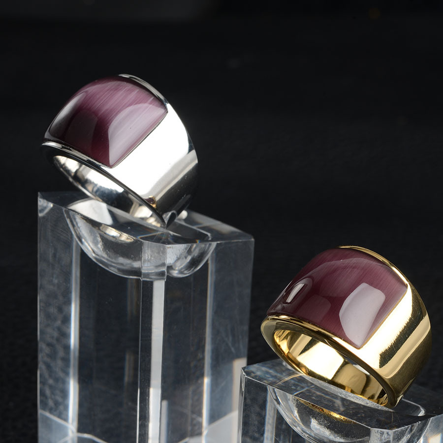 钛钢饰品批发 创意不锈钢男士猫眼石大班指 单身食指环戒指代发