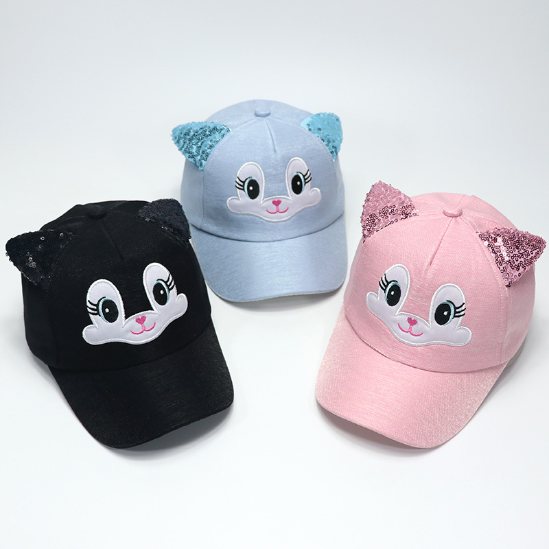 Cross-Border Children's Hat Sequined Big Eyes Embroidered Baseball Cap Korean Style 3-7 Years Old Male and Female Baby Sun-Poof Peaked Cap