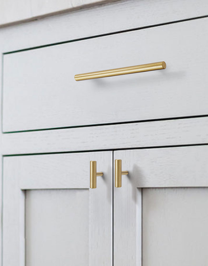 现代简约美式柜门拉手北欧轻奢衣柜金色黑色橱柜抽屉t型单孔把手