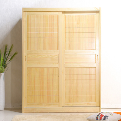 移门推拉门实木松木衣柜卧室2两滑门趟门儿童衣橱1/1.2m1.8米定做