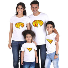 跨境2023夏季新品亲子装ins同款欧美童装可爱披萨短袖T恤