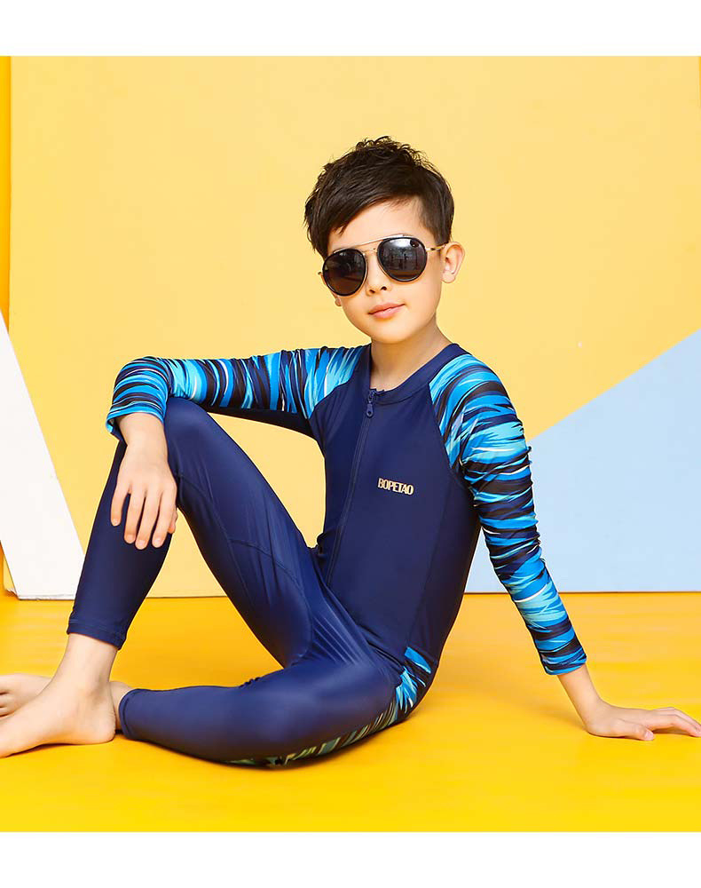 bopetao男童少年泳装防晒速干大儿童冲浪大码长袖拉链学生游泳衣