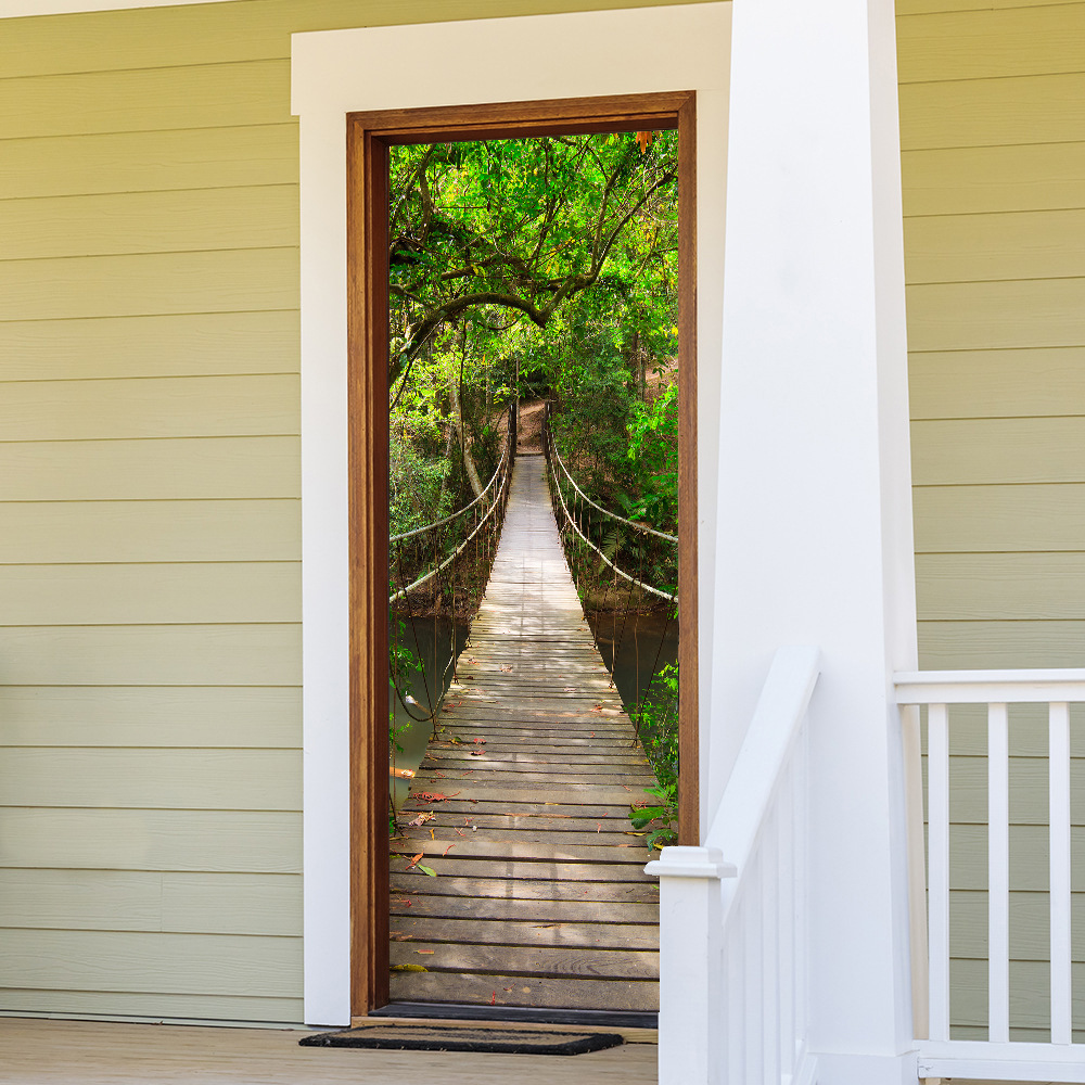创意仿3d立体吊桥门贴客厅卧室自粘家居装饰画自粘可移除pvc墙贴