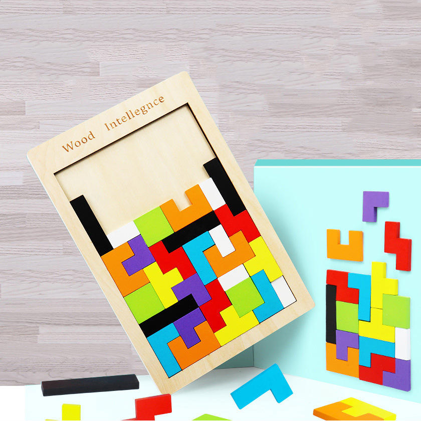 木质拼图拼板玩具幼儿童俄罗斯方块积木大号宝宝益智力开发