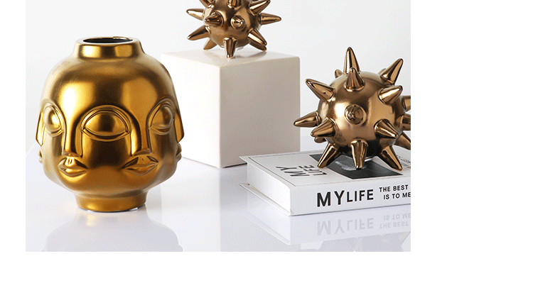 北欧风格创意人脸陶瓷摆件白色花瓶简约样板间客厅摆设装饰工艺品