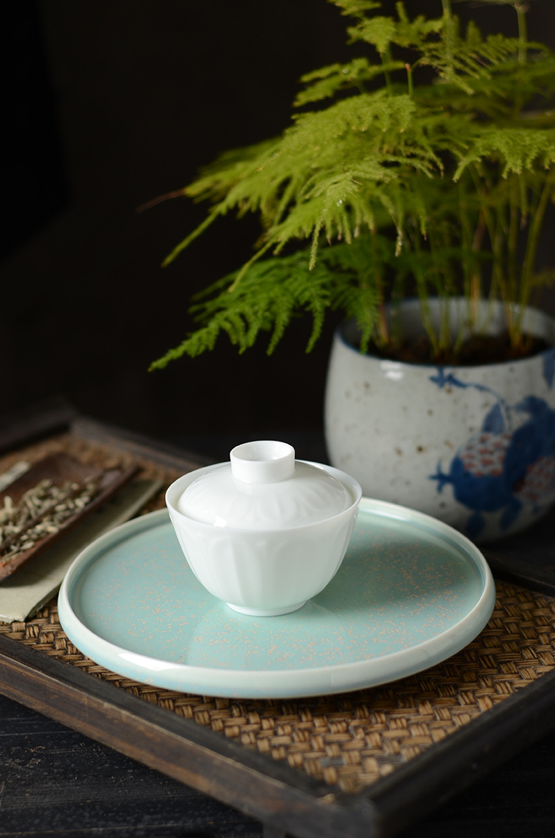 晴先生白瓷盖碗薄胎雕刻泡茶碗小号 景德镇手工陶瓷功夫茶具家用