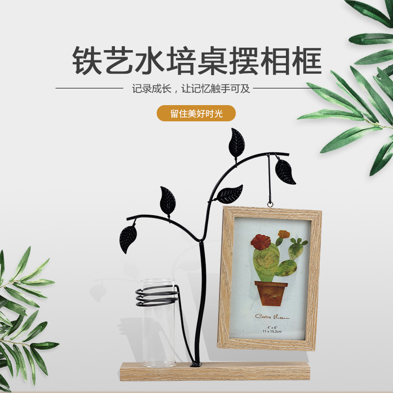 新奇特铁艺带水培6寸悬挂双面相框创意铁丝装饰摆台工艺品摆件