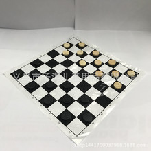 木质国际跳棋黑白棋checkers棋子直径19mm珠光膜棋盘25cm约28克