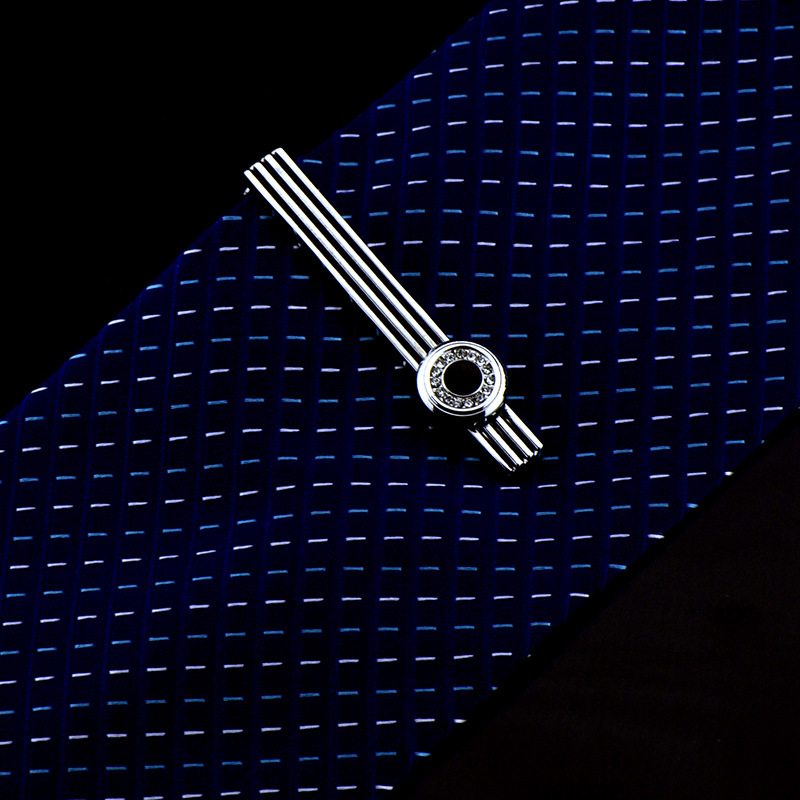 英博半宝石领带夹 圆形满钻镶嵌钻石珐琅双圆呔夹 tie bar/991889