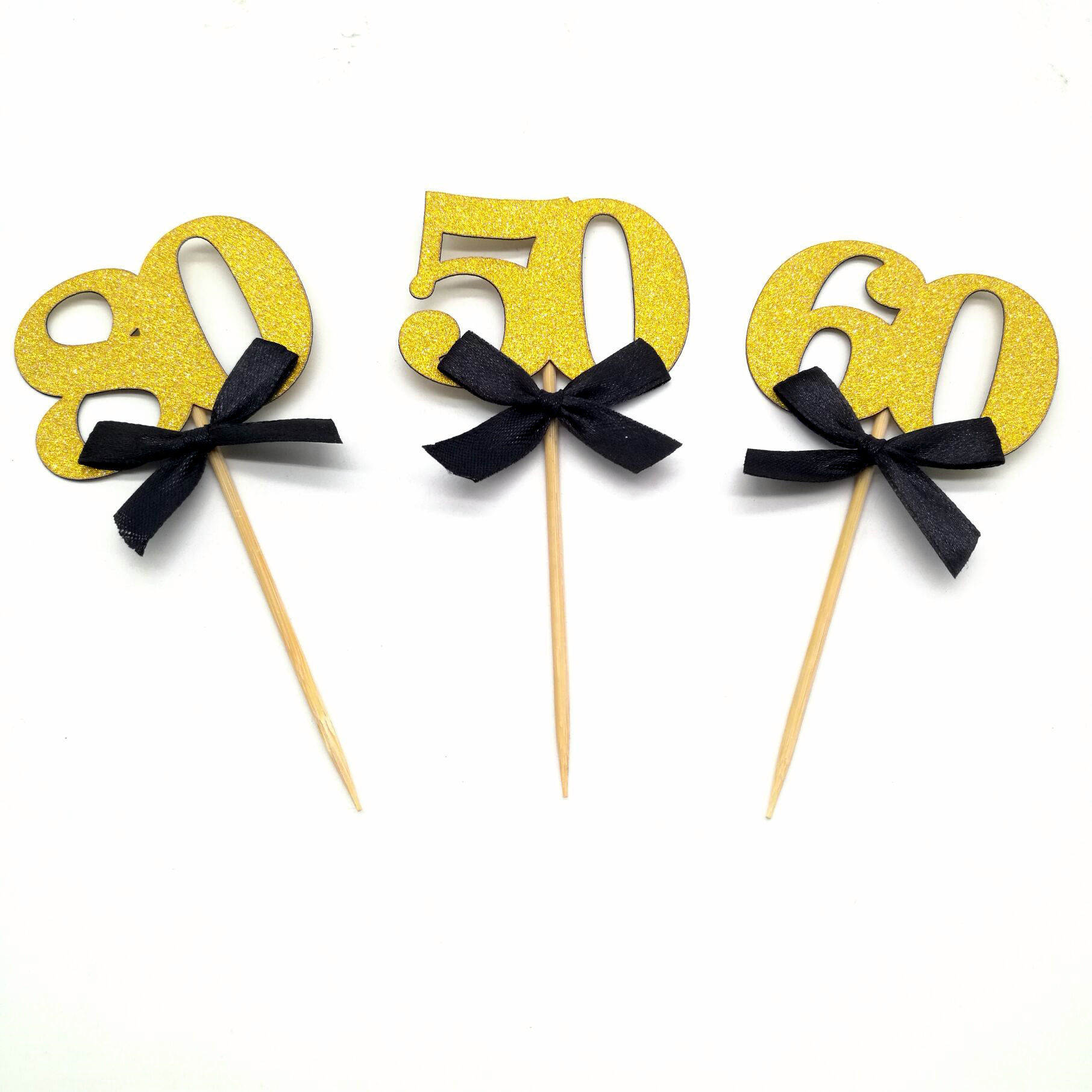 闪金纸21/30/40/50/60/70/80蛋糕插牌手工纸质插签生日派对装饰