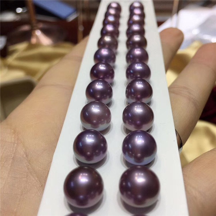 8-9mm妖紫爱迪生裸珠 光泽亮 表皮干净