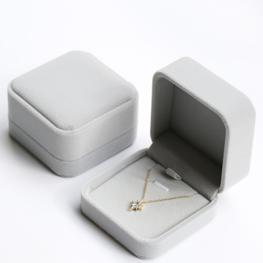 纯银首饰包装盒天鹅绒布项链盒 圆角植绒戒指盒饰品盒首饰批发