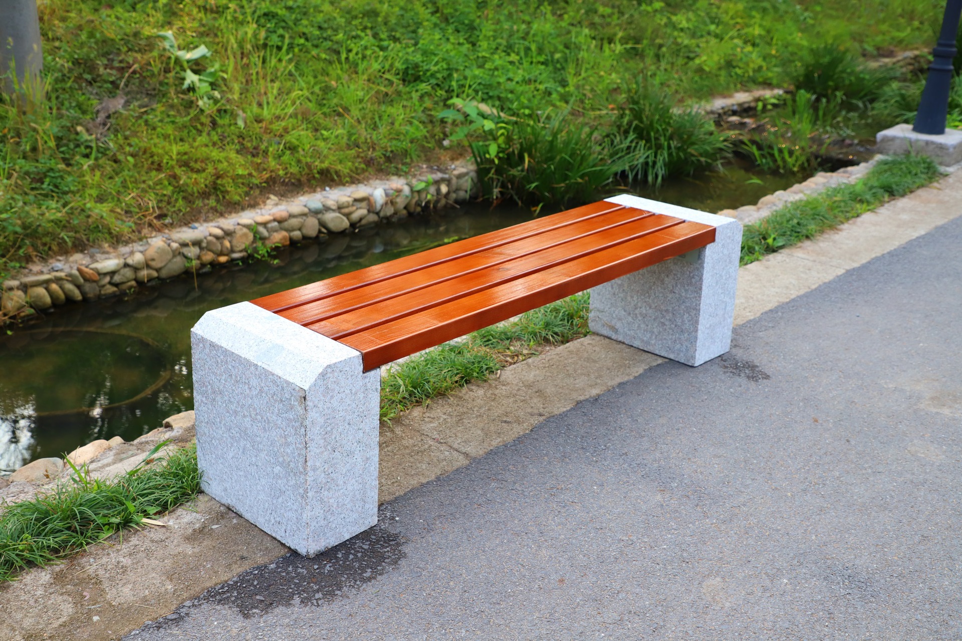 景区广场等候椅实木石料长椅直排套装户外公园椅定制休息椅批发