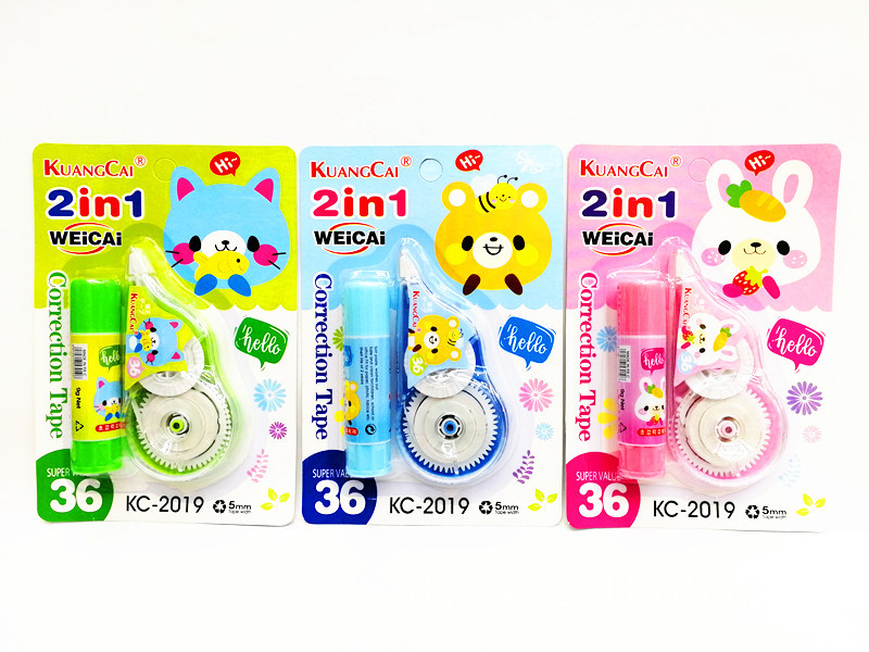 Correction Tape + Solid Glue Set Correction Tape Cartoon Correction Tape Correction Tape Affordable Creative Crazy Color KC-2019