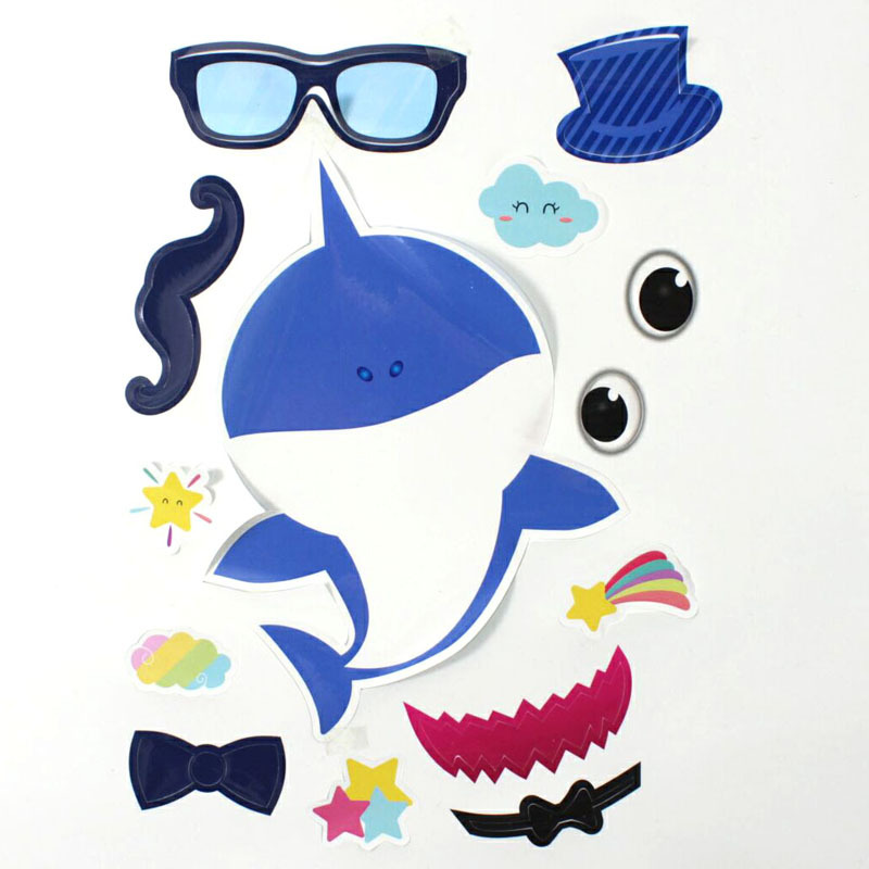 2019新款24张鲨鱼贴纸 diy卡通shark儿童派对玩具