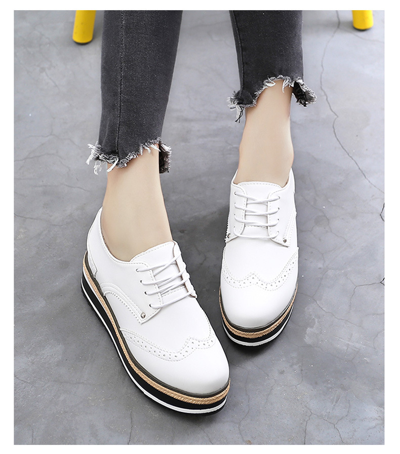ins网红松糕鞋女秋冬英伦风小皮鞋布洛克单鞋韩版百搭厚底小白鞋