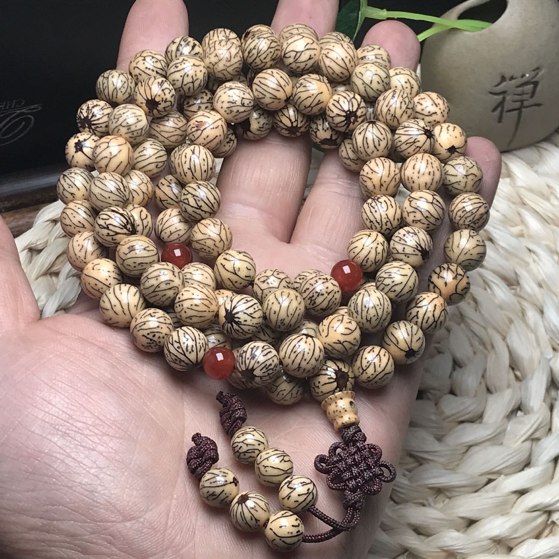 厂家批发金线银线菩提108颗佛珠手链 小血丝金线菩提