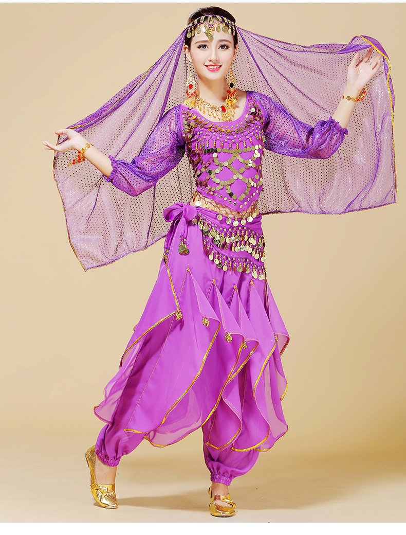 印度舞演出服女练习民族舞蹈服肚皮舞套装舞台套装秋冬长袖旋转裤