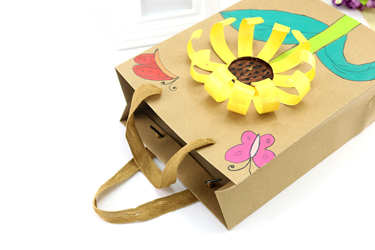 手提牛皮纸袋儿童手工diy绘画涂鸦环保袋幼儿园益智玩具装饰袋子