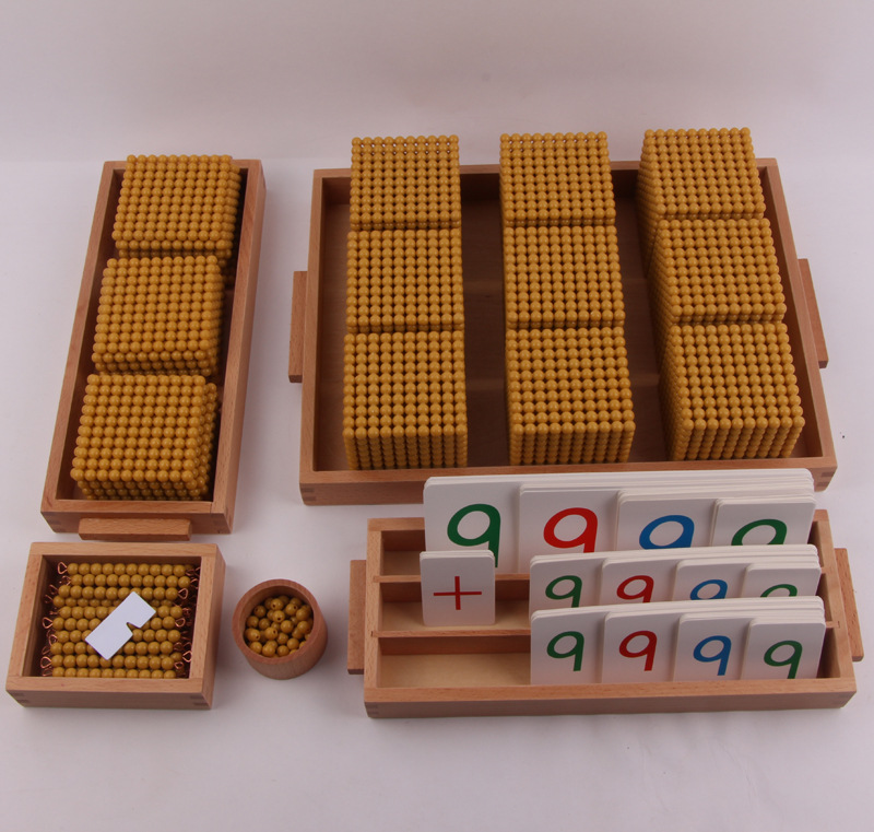 十进位法及银行游戏 蒙特梭利蒙氏数学教具早教幼儿园木制玩具