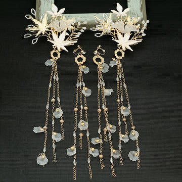 汉服发饰女古风流苏枫叶边夹古装头饰仙气表演古典写真配饰步摇