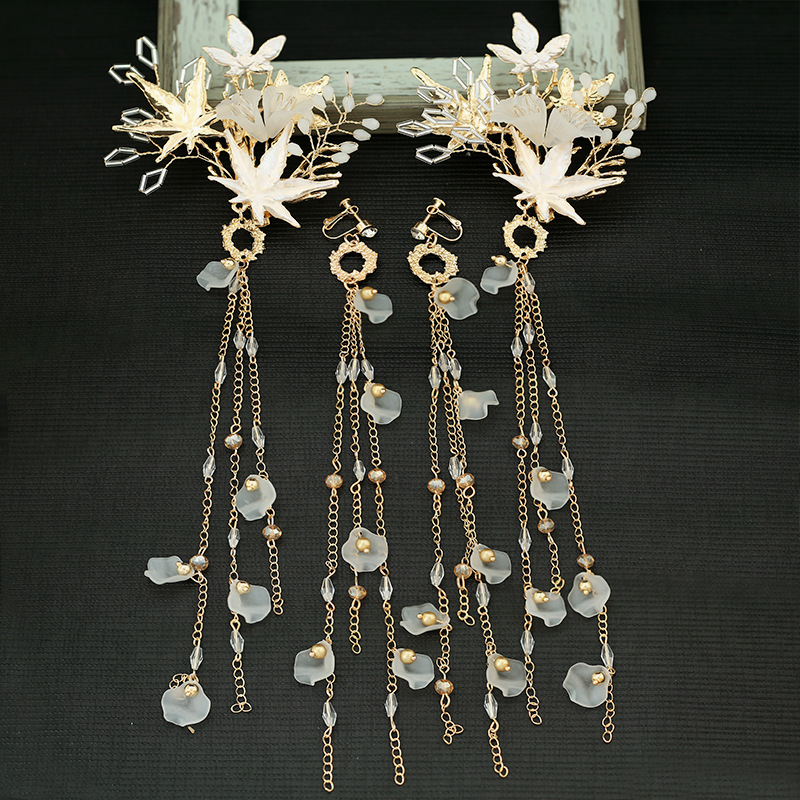 汉服发饰女古风流苏枫叶边夹古装头饰仙气表演古典写真配饰步摇