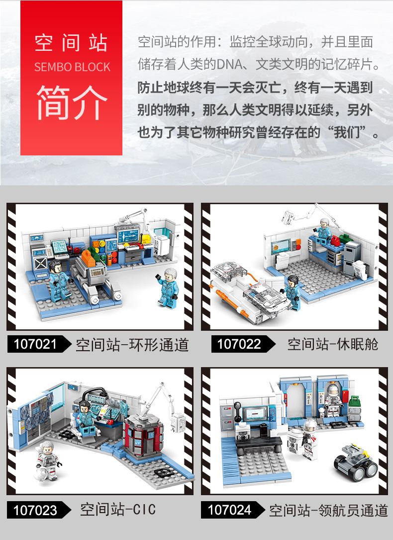 森宝107021-107024流浪地球系列宇宙空间站益智启蒙拼装积木玩具
