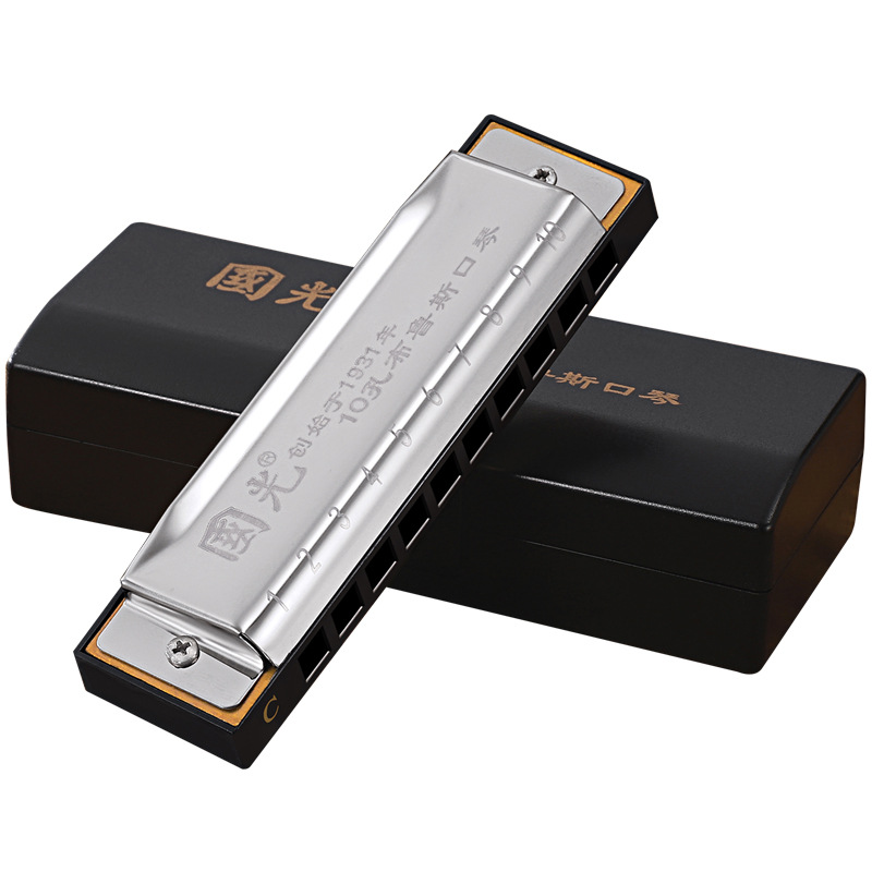 国光10孔布鲁斯口琴初学者儿童学生入门乐器成人自学蓝调十孔乐器