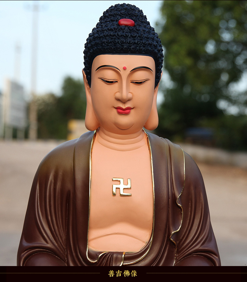 厂家批发树脂佛像鎏金彩绘释迦佛 如来佛主88cm古彩佛祖 阿弥陀佛