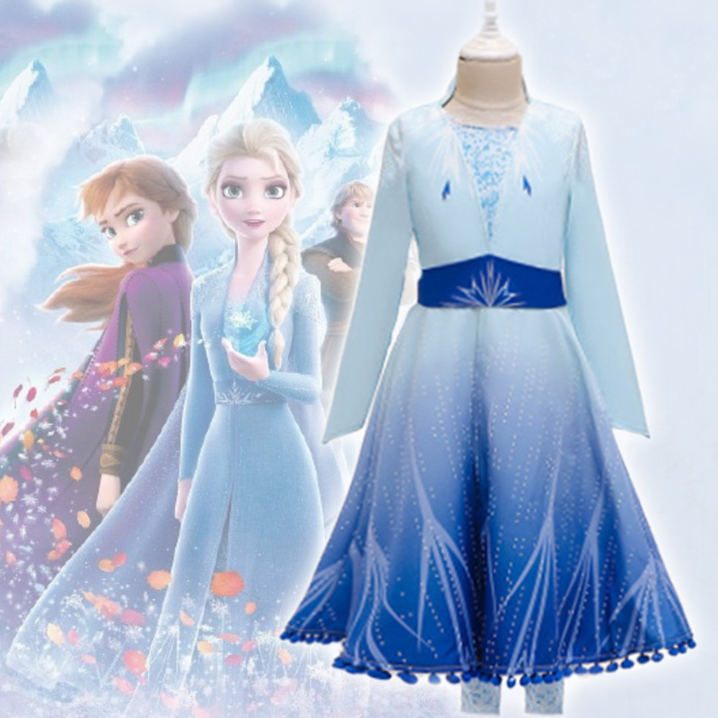 欧美新款欧美童装外款冰雪奇缘2艾莎公主裙套装cos连衣裙一件代发