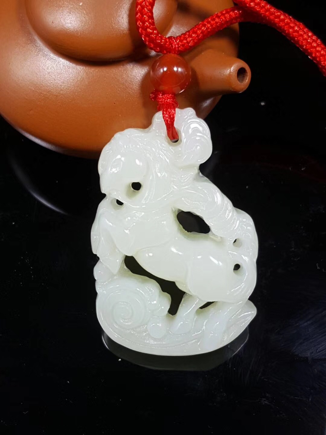 玉器工艺品 和田玉镂空生肖马吊坠男女款玉马玉挂件送证书