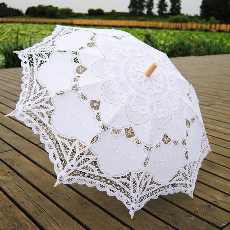 工艺花边蕾丝伞 棉布装饰婚礼摄影伞道具日韩欧式舞蹈绣花伞白色