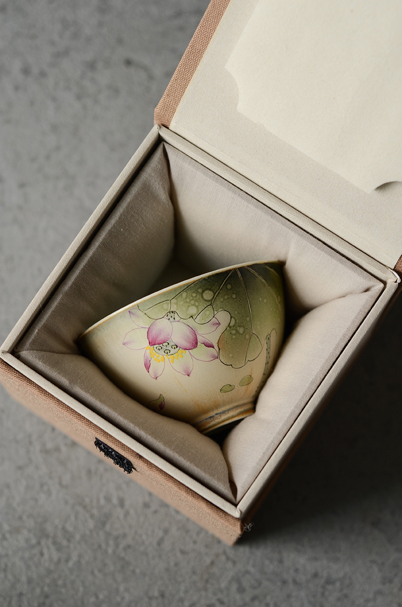 景德镇手绘樱花品茗主人杯大号茶杯新彩陶瓷功夫汝窑开片单杯