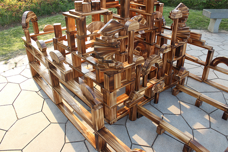 508片幼儿园大型户外建构碳化积木 儿童构建区益智木制炭烧积木